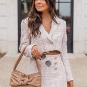 Leave Together Brown/Ivory Plaid Cropped Blazer
